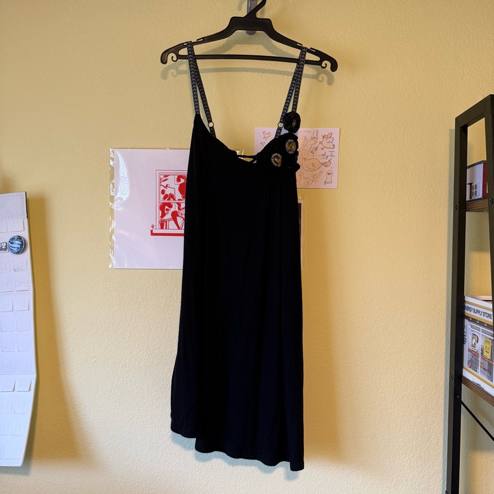 Unique Black Rhinestone Flower Dress